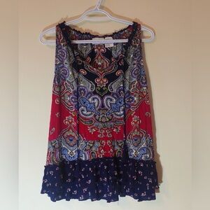 Bila Boho Paisley Sleeveless Tassel Top - Red/Navy Blue